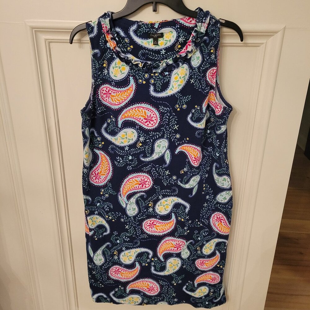 Talbots Sleeveless Paisley Sheath Dress Blue Pink Green Scalloped Neck Womens Lp